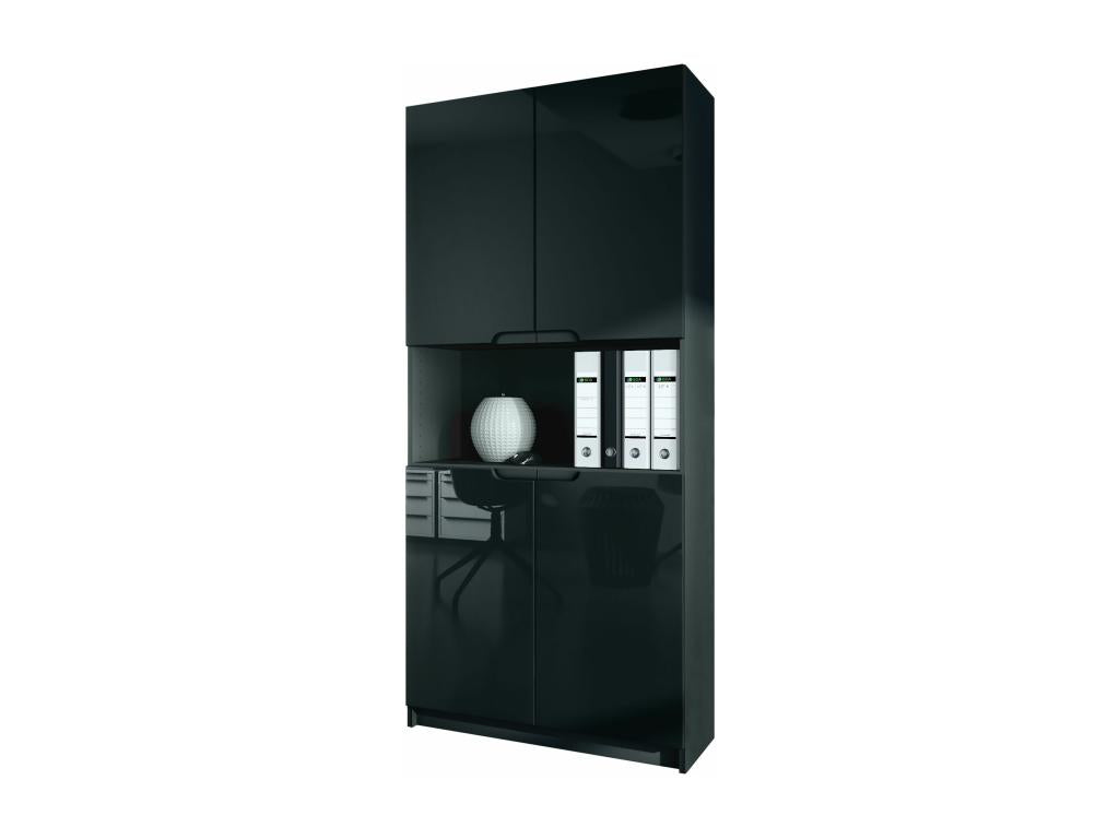 Matte Black and Glossy Black Office Cabinet, WxHxD 82x184x37 cm, EZFO58604