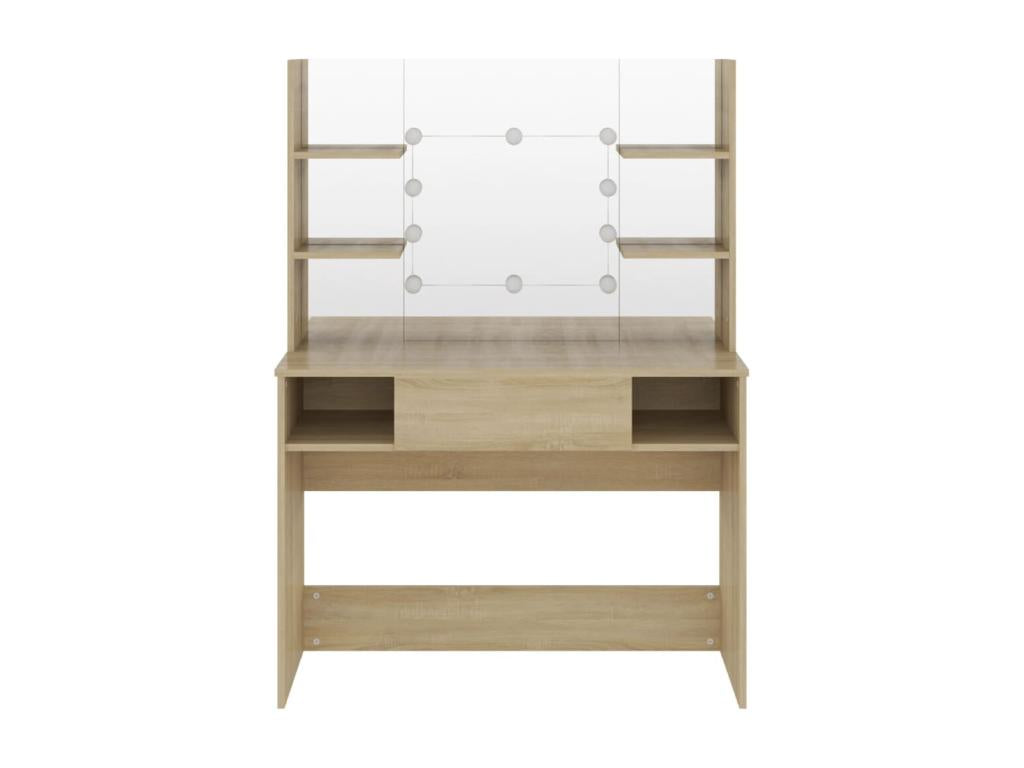 Makeup table with LED lighting, 100x40x135 cm, MDF Oak finish, CDSY46709