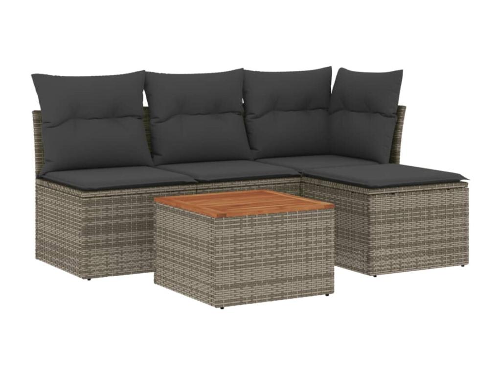 5-piece garden furniture set with grey resin wicker cushions CWAR61587