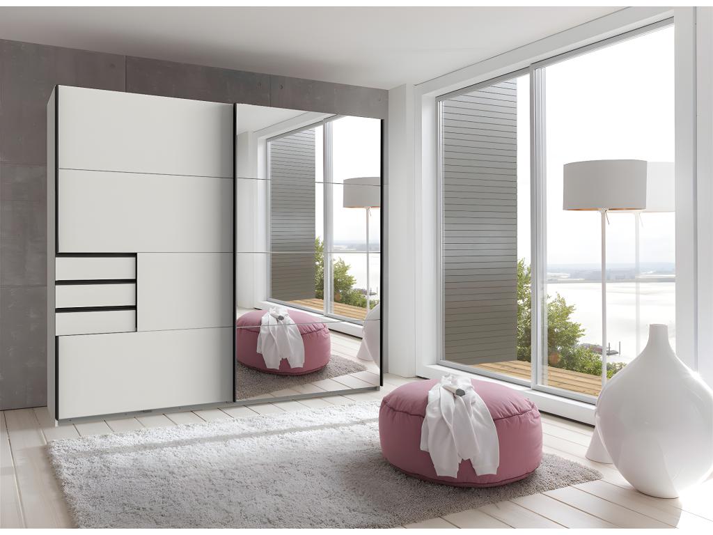 Wardrobe with sliding doors, storage unit, white and black color, GOXY77041