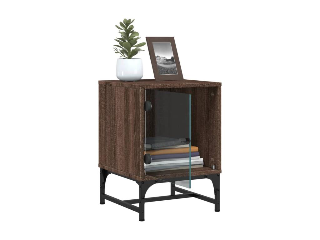 Bedside table with glass door in brown oak 35x37x50 KUYV19774