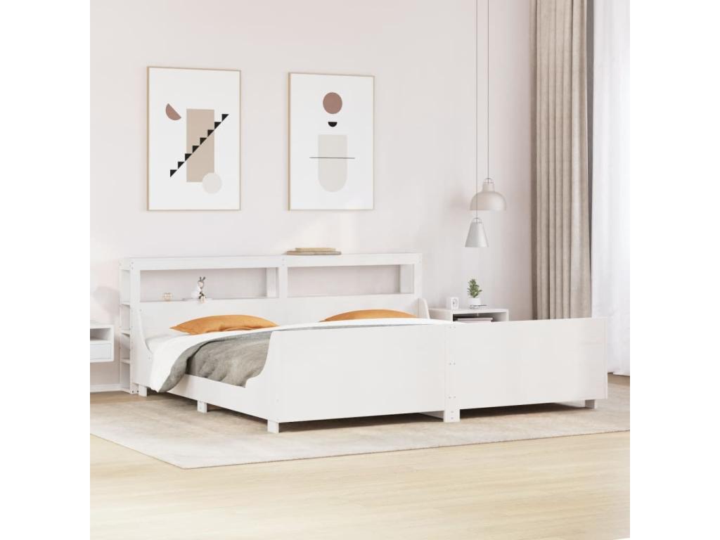 Bed frame without mattress, white, 200x200 cm, solid pine wood, JSVN15630