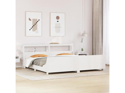 Bed frame without mattress, white, 200x200 cm, solid pine wood, JSVN15630