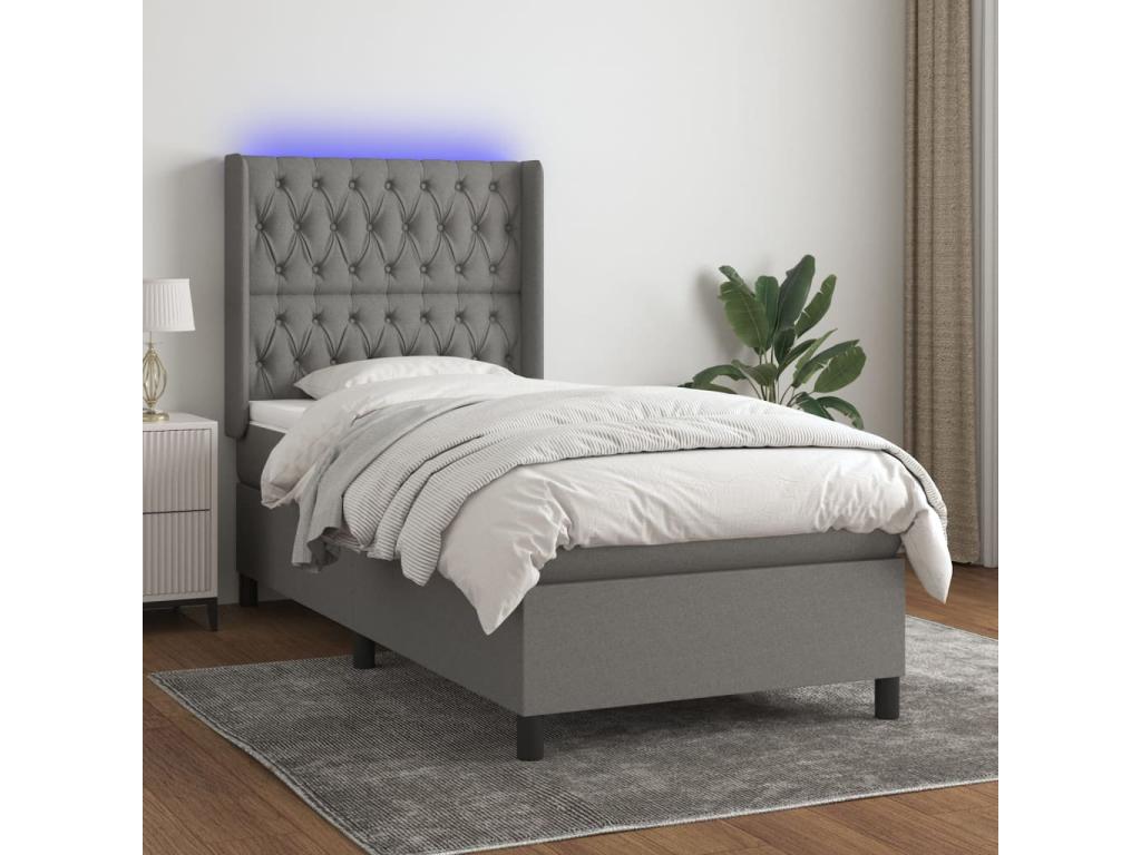 Dekonao bed base with LED mattress, dark grey, 90x190cm, fabric TPPU25879