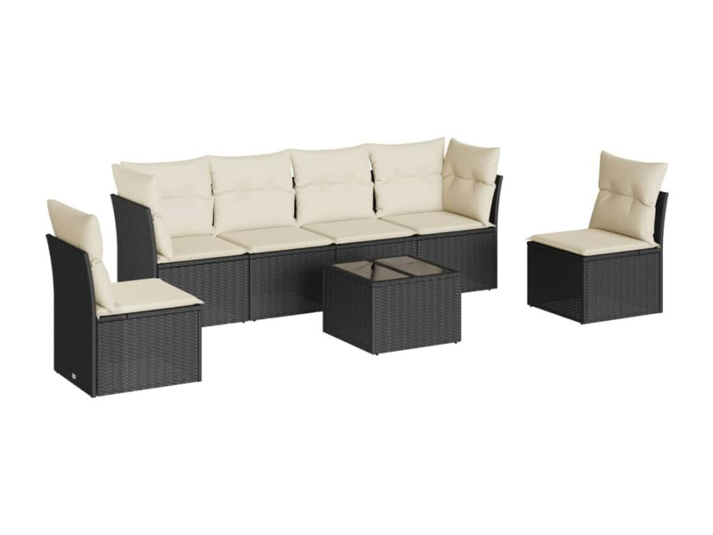 7-piece garden furniture set with cushions, black woven resin AERL90000