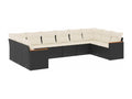 10-piece garden furniture set with cushions, black woven resin FKDM89830
