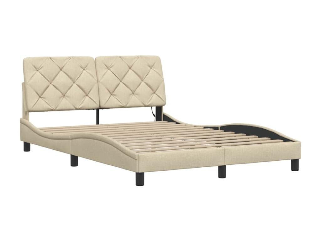 Bed frame with LED lighting, mattress not included, cream color, 140x200 cm, fabric, MJLE15450