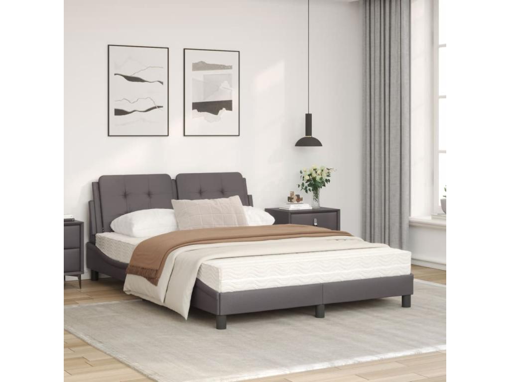 Bed with grey mattress 140x200 cm faux leather QJAT91962