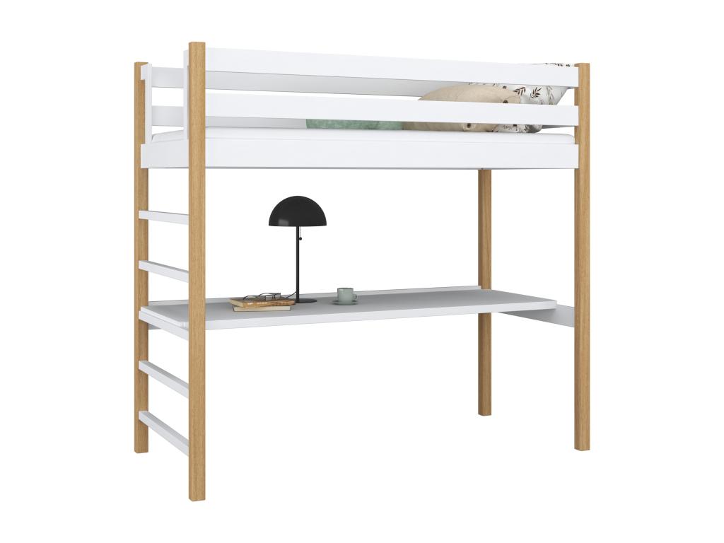 Wooden loft bed - with desk N01 White / Natural Oak 100x180 PEPY03735
