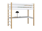 Wooden loft bed - with desk N01 White / Natural Oak 100x180 PEPY03735