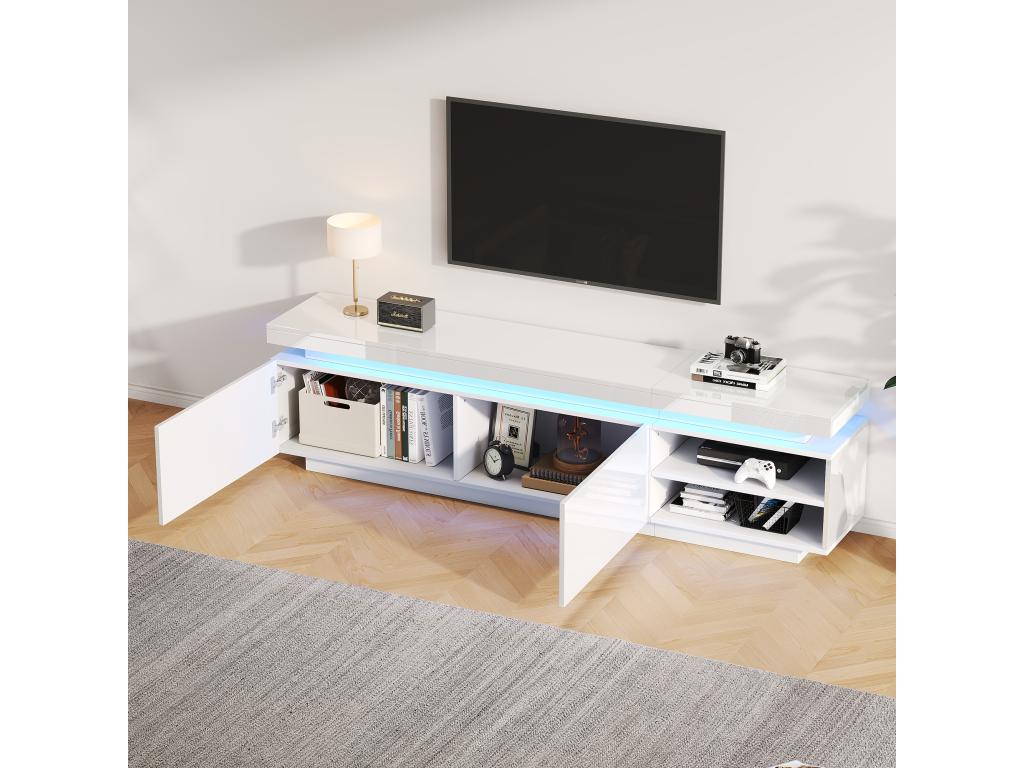 170cm TV unit with 2 doors and 2 shelves - LEDs - Particleboard - Glossy white VFEU54152