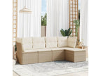 5-piece garden furniture set with cushions, beige wicker resin, YEOT06772