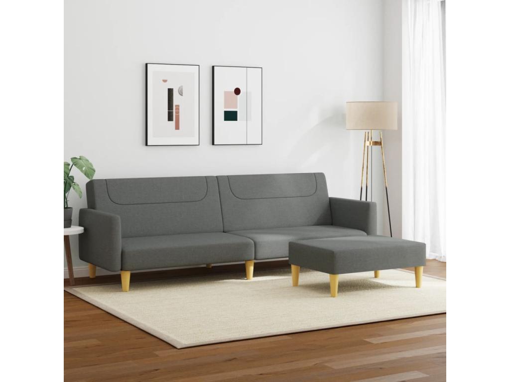 2-seater sofa bed with footrest, dark grey fabric ZRUO72072