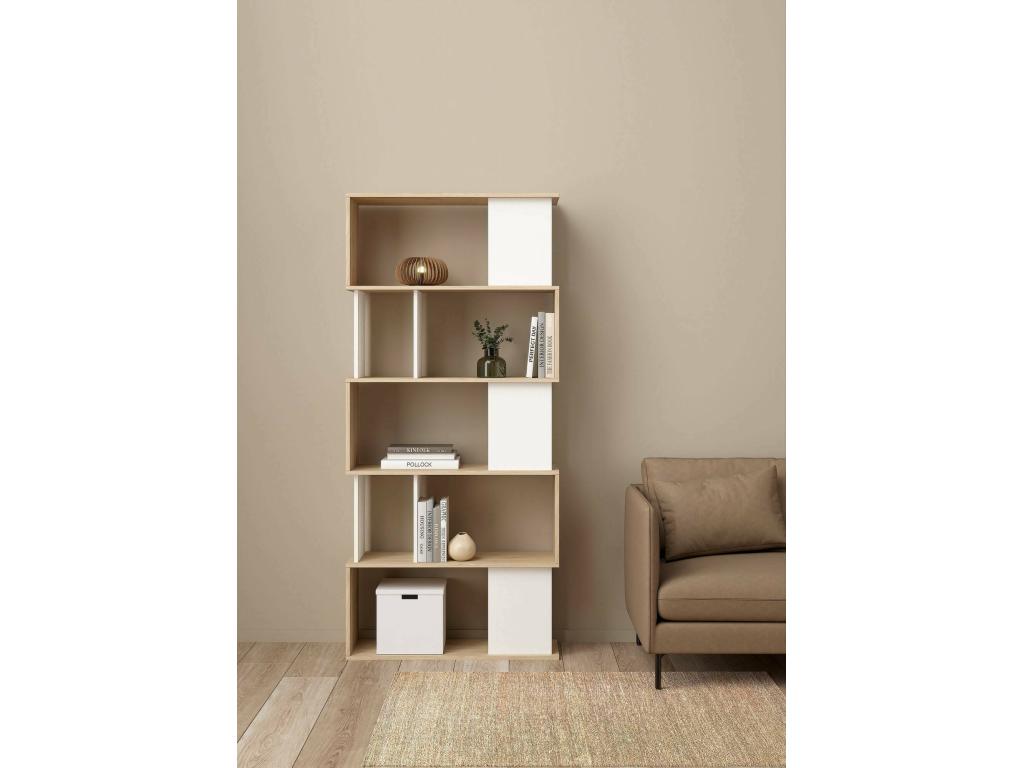 Nobellea Bookshelf, Desk Shelf, Mobile Book Holder, 80x30 h174 cm, Light Oak and White, ZLNC01066