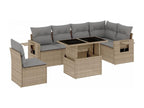 7-piece garden furniture set with cushions, beige woven resin UHNK91337