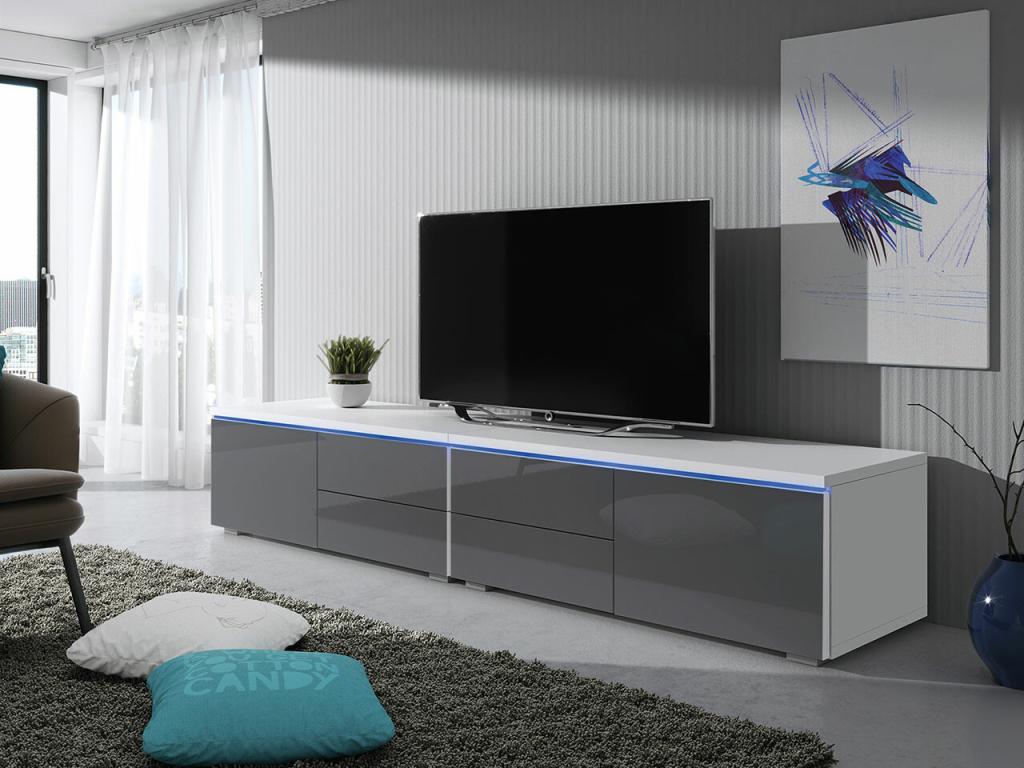 Nobellea 129 TV Stand, White - Glossy Grey, 2 Doors, 200x35x45cm, NEXF34233