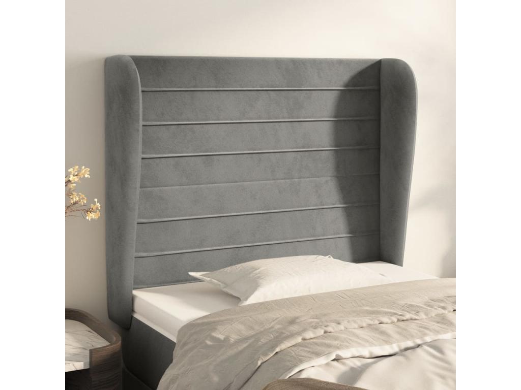 Headboard with wings, light grey, 103x23x118/128 cm, velvet, EQFY24671