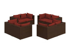 8-piece garden furniture set with cushions, brown wicker resin QQID20573