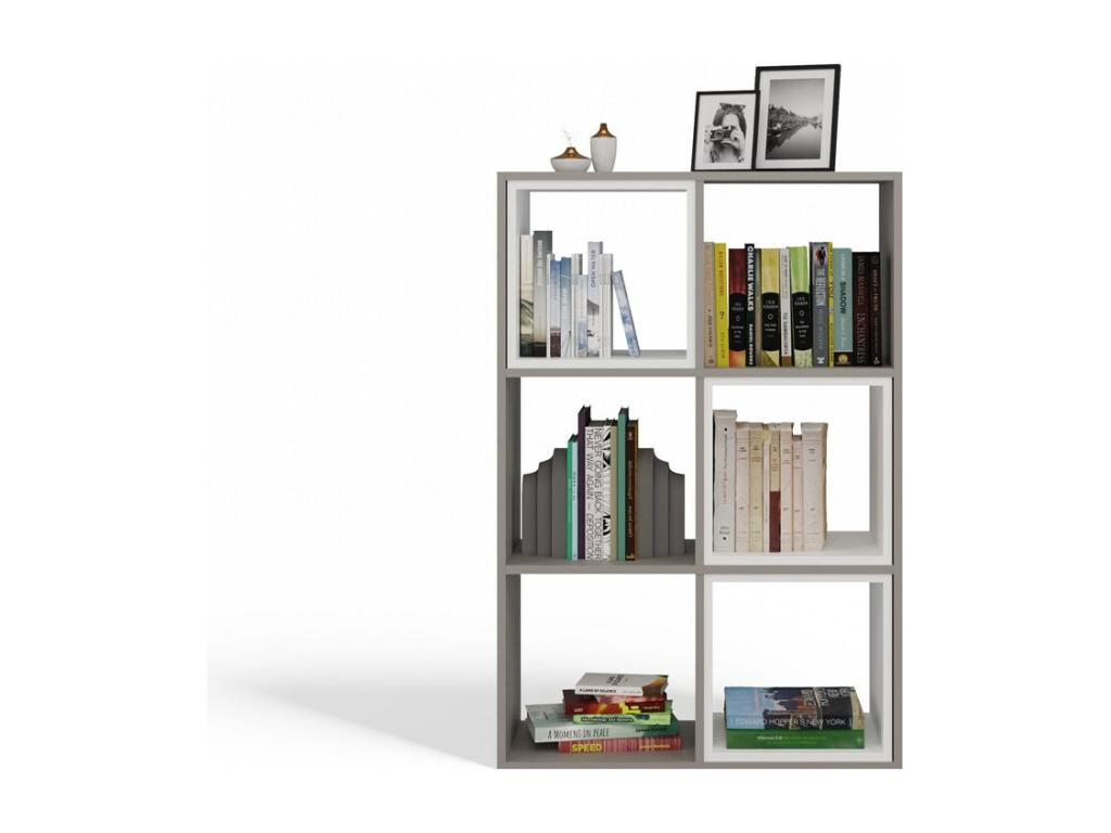 Nobellea - Modular 6-cube shelving unit - 6-compartment bookcase - 110x30x75 cm - Storage unit - Grey WMKM47541