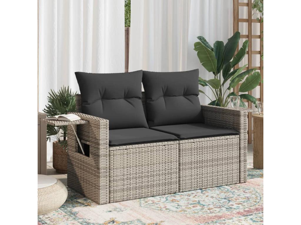 2-seater garden sofa with grey woven resin cushions MIZS32944