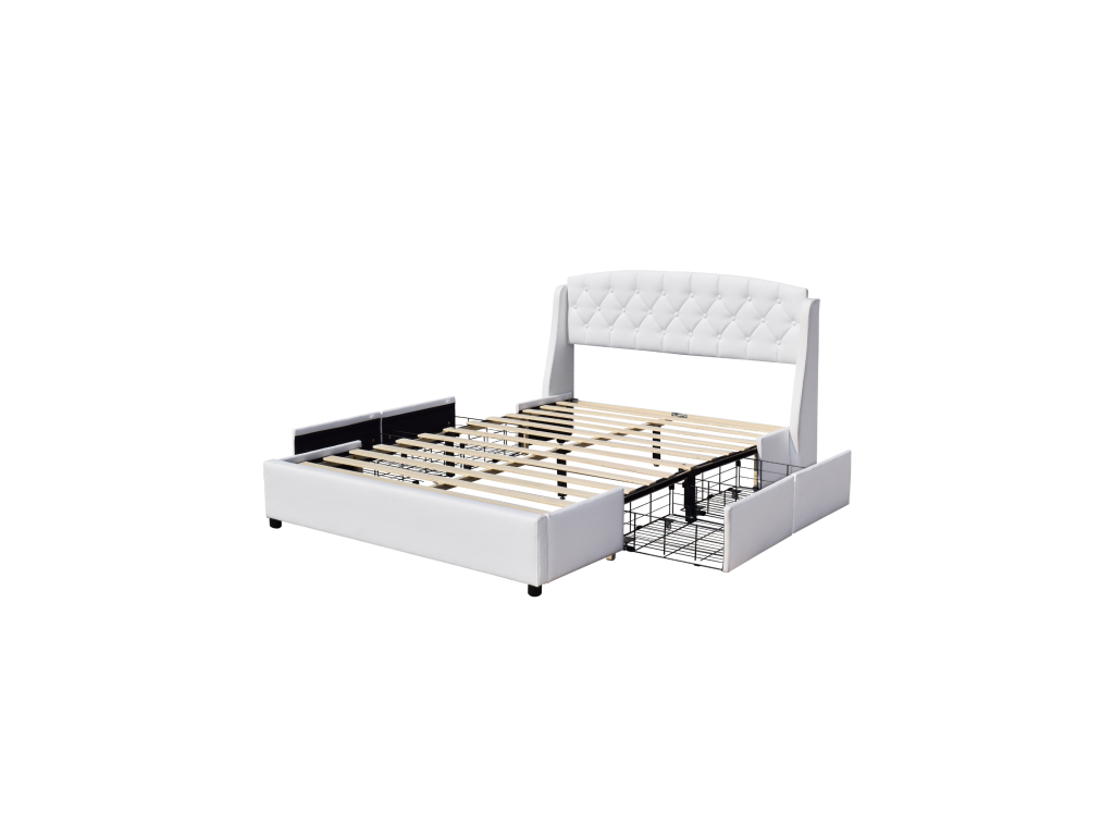 Nobellea - Sturdy and Comfortable 160x200 Bed with Slatted Base, 4 Drawers, White Headboard, 4 cm Legs - 13 La IBKD33406