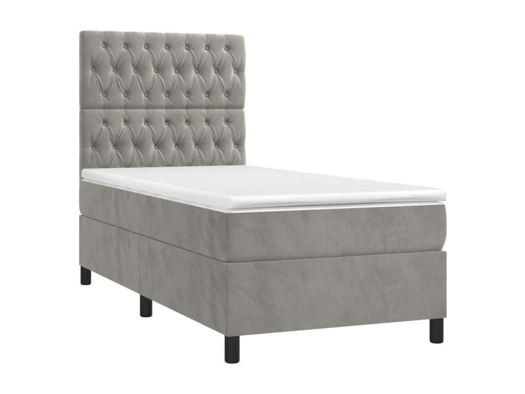 Upholstered bed base and mattress with LED lighting, light grey, 90x200cm, velvet, UYAW61130