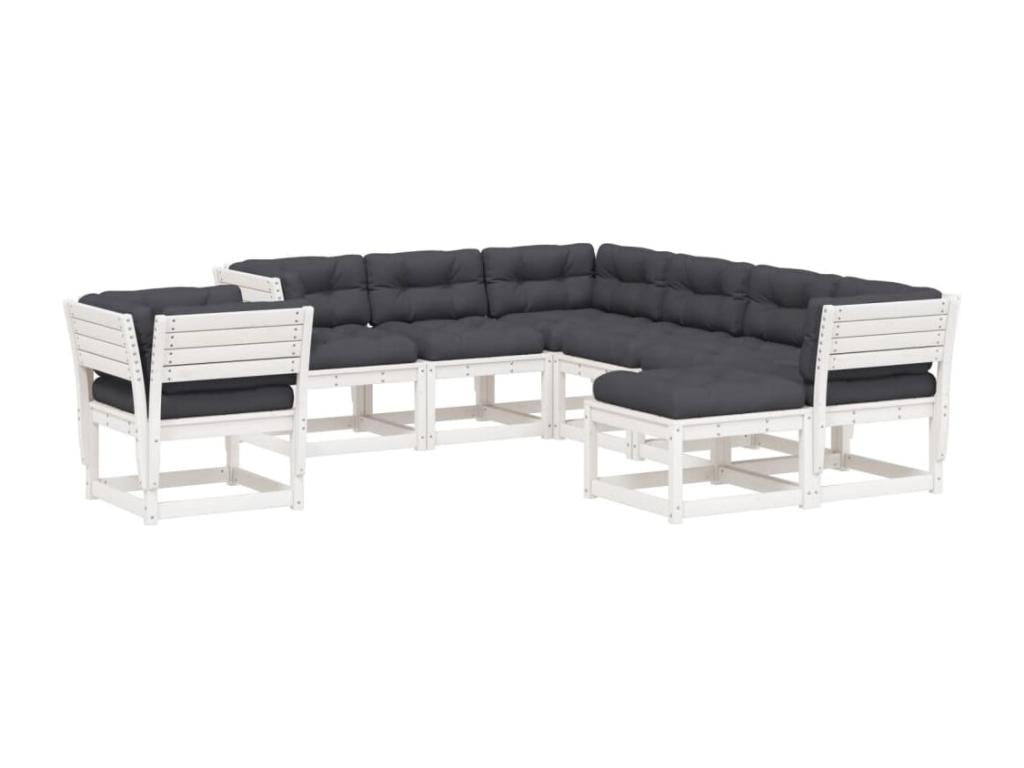 8-piece garden furniture set with cushions, white, solid pine wood PXNC77705