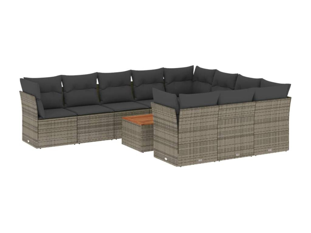 11-piece garden furniture set with grey resin wicker cushions XIFA40910