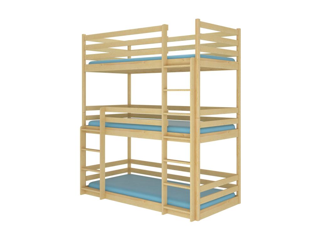 3-level bunk bed in natural pine, 90x200 cm, Nobellea ZFWM14216