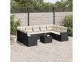 10-piece garden furniture set with cushions, black woven resin AYWO84345