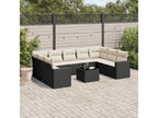 10-piece garden furniture set with cushions, black woven resin AYWO84345