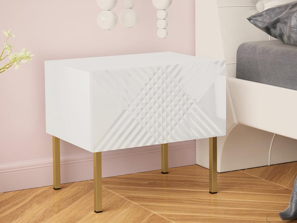 Dekonao 102 Bedside Table, Glossy White - White, Number of Drawers: 1, 46x50x35cm, ZNST38565