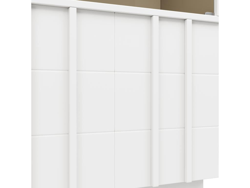 Kitchen sideboard cabinet with 4 doors and 3 drawers - 120x33x95 cm - MDF wood and smoked glass doors - White TPON39886