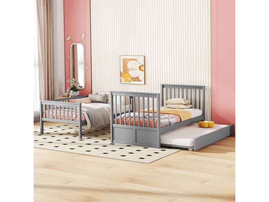 Bunk beds 2x90x200 cm, trundle bed 90x190 cm - MDF wood - Grey - Nobellea CTRK44418
