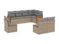 8-piece garden furniture set with cushions, beige woven resin QAHK69933