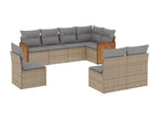 8-piece garden furniture set with cushions, beige woven resin QAHK69933