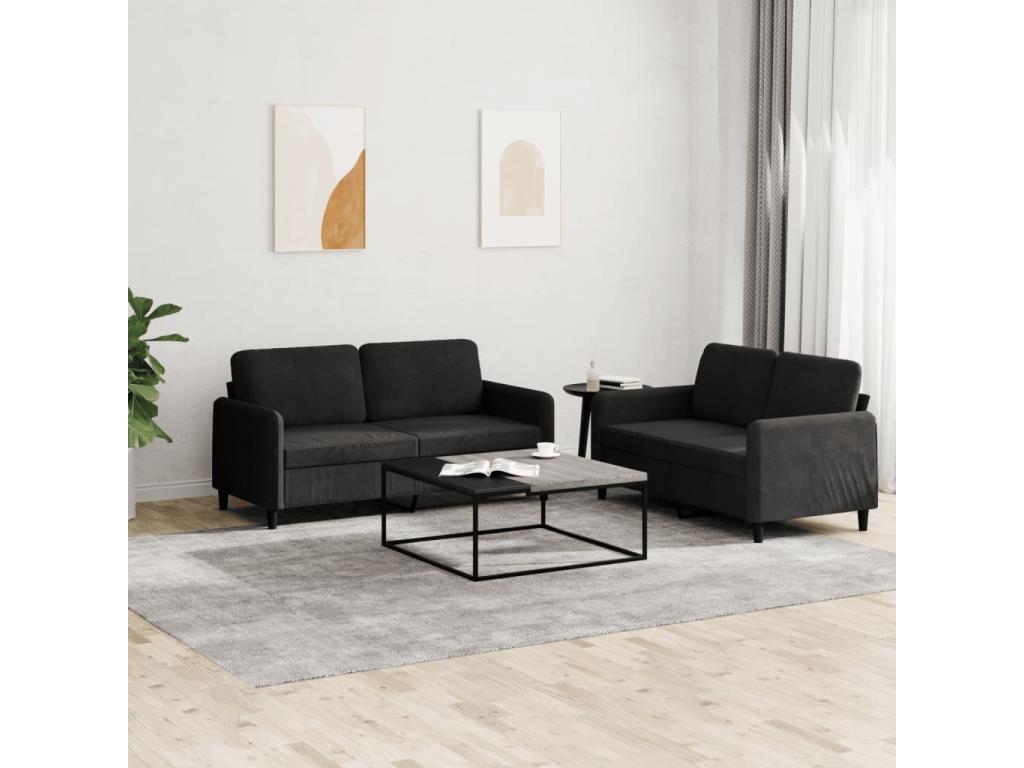 KIIS09595 2-piece black velvet sofa set