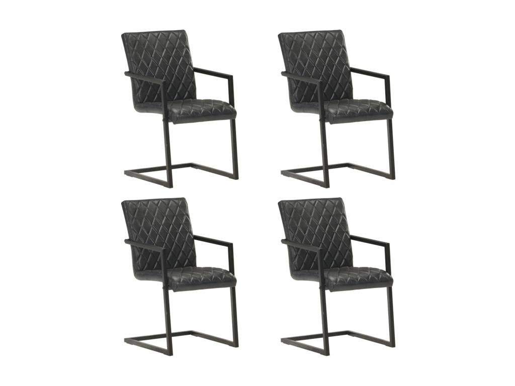 Cantilever dining chairs, set of 4, black genuine leather KXNS61173