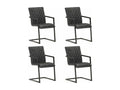 Cantilever dining chairs, set of 4, black genuine leather KXNS61173