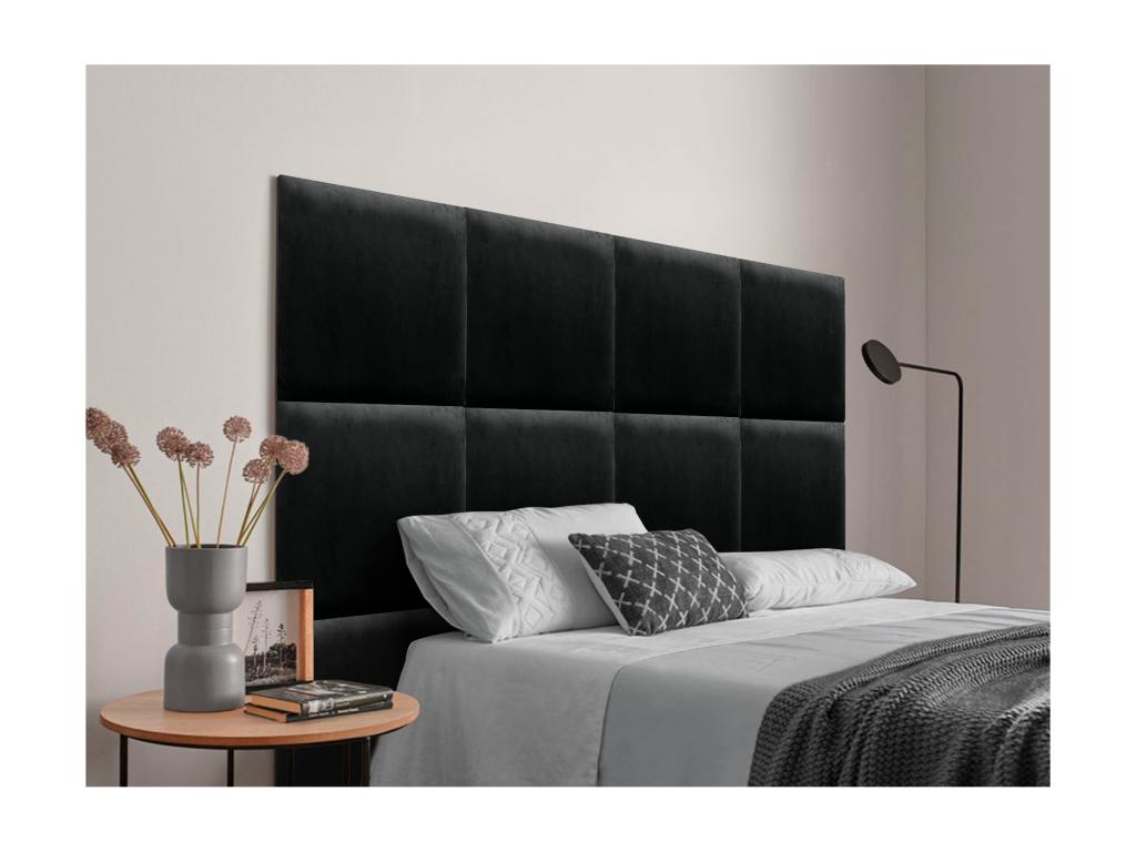 Nobellea Upholstered Headboard in High-Quality Nobelleaérieure Velvet, composed of interchangeable self-adhesive panels for bedroom, black, 145 cm, SDIP84867