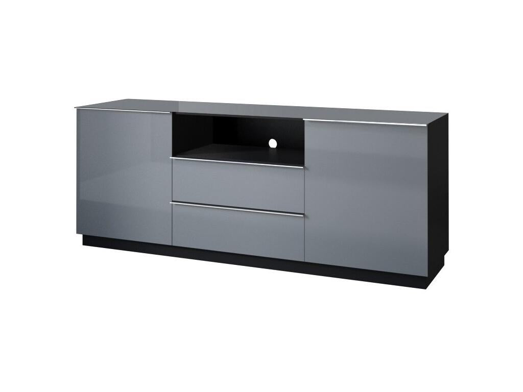 180cm sideboard with 2 doors and 2 drawers, Dekonao collection - Black and glossy grey QQIP64544