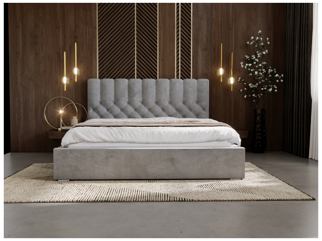 Upholstered bed with storage - 180x200 - double bed - velvet - grey - Roma SGCC28703