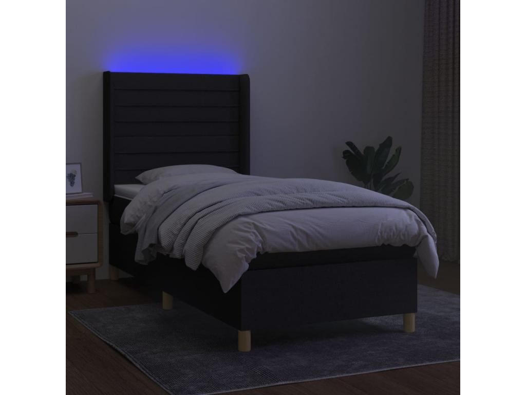 Upholstered bed base with mattress and LED lighting, black, 80x200cm, fabric JLAW99260