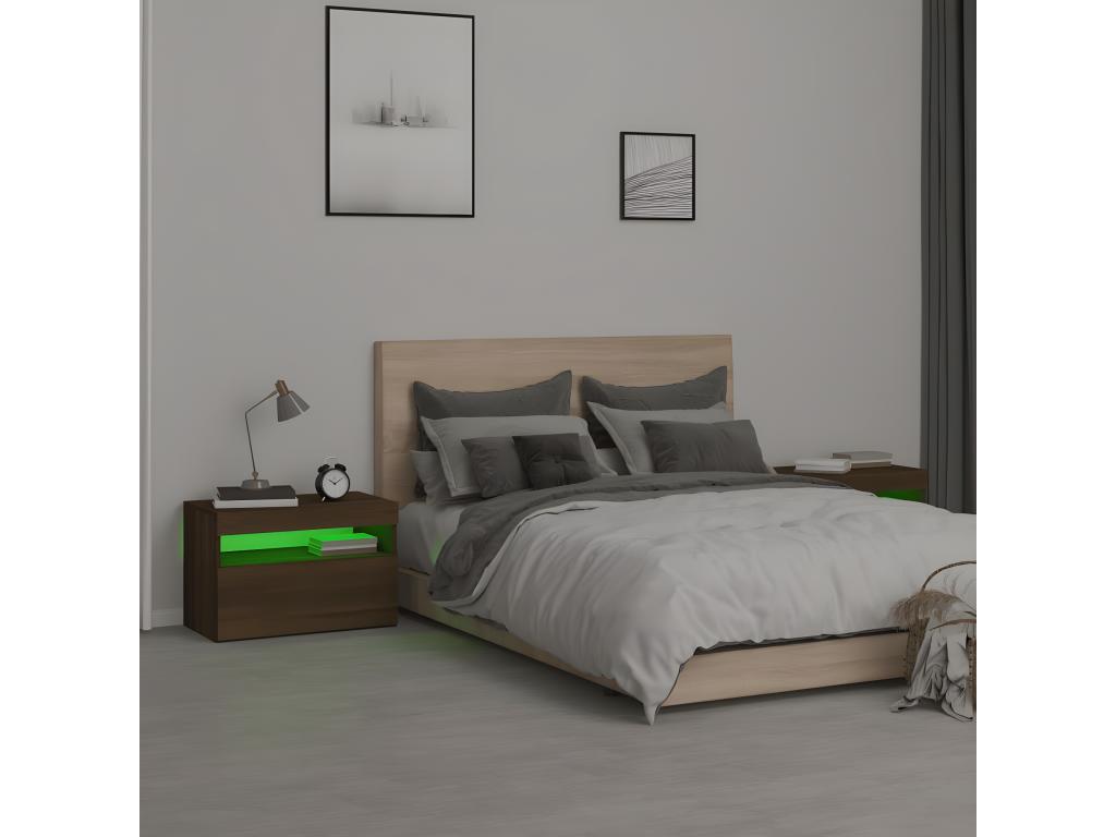 2-piece bedside tables and Nobelleaères LED Brown Oak 60x35x40 cm ZXHC57405