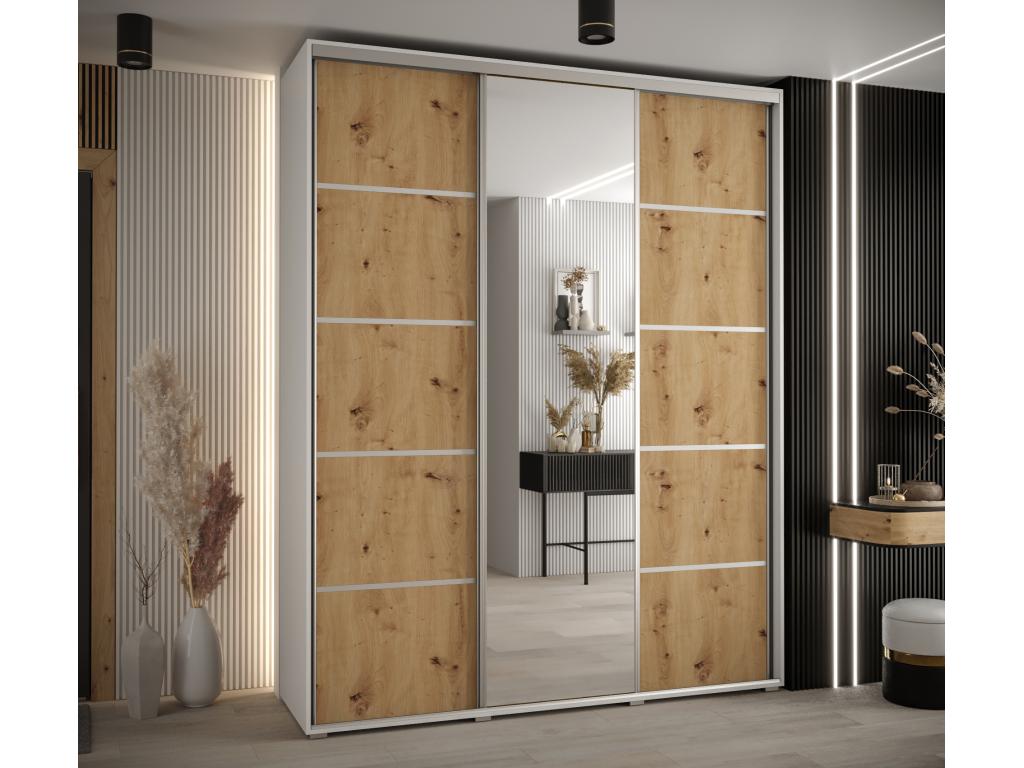Nobellea 5 Sliding Door Wardrobe 235.2/180/60 3 Doors White/Nobellea/Silver IROD72354