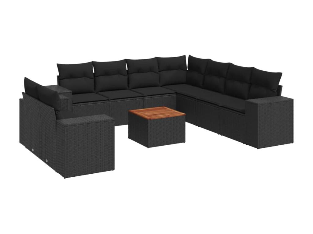 10-piece garden furniture set with cushions, black woven resin IRXT66103