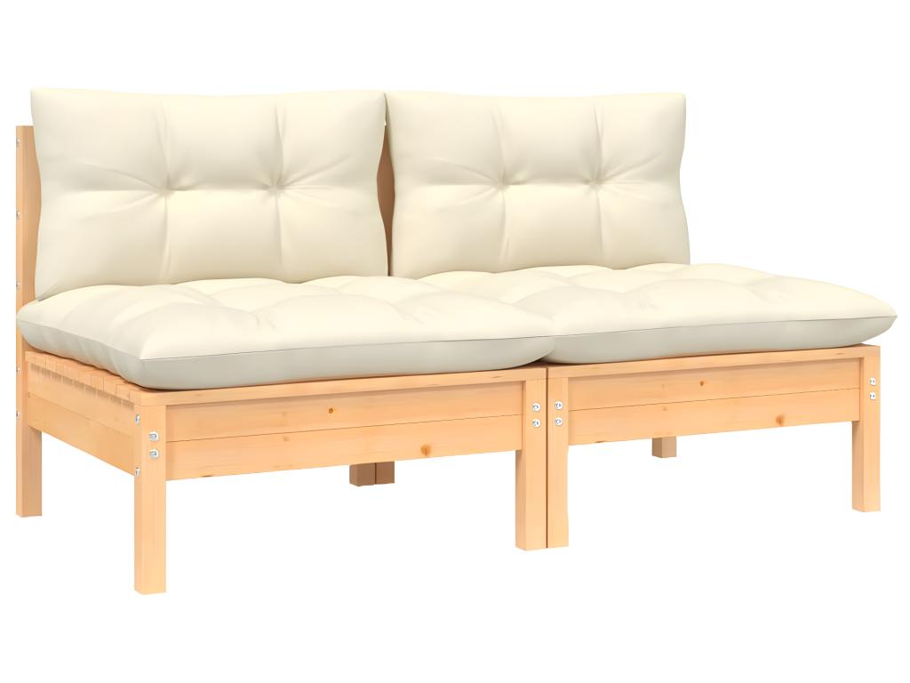 2-seater garden sofa and cream cushions, solid pine wood XECR39868
