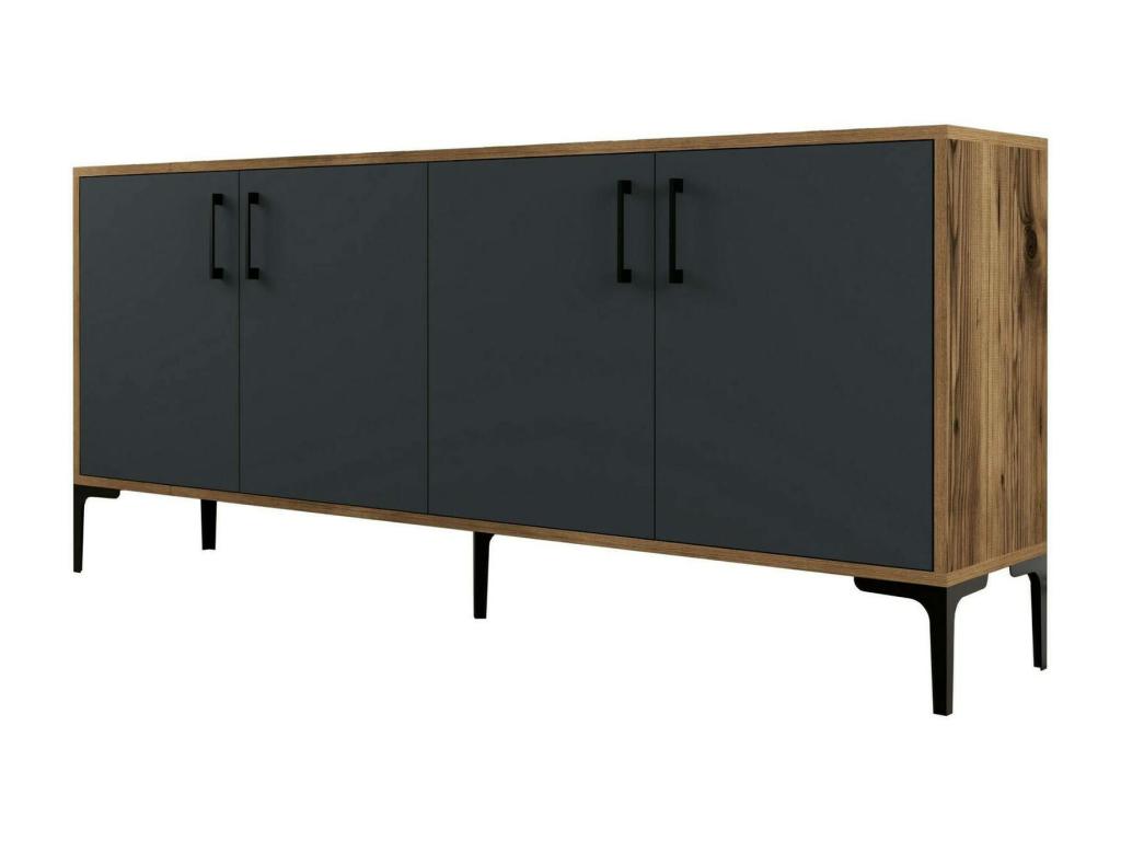 Dekonao Sideboard, Living Room Buffet, Kitchen Pantry, 180x35h78 cm, Walnut and Anthracite, BIHQ92403