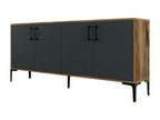 Dekonao Sideboard, Living Room Buffet, Kitchen Pantry, 180x35h78 cm, Walnut and Anthracite, BIHQ92403