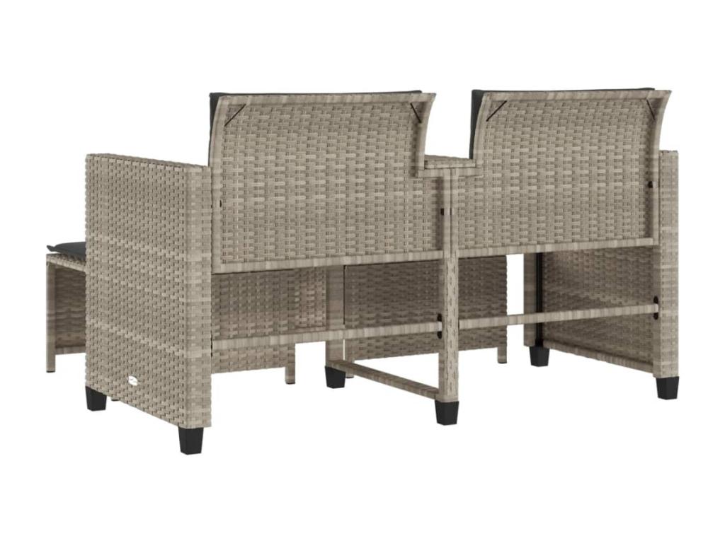 2-seater garden sofa with table and stools, light grey rattan UJDJ97379
